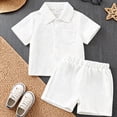 thumbnail image 2 of mgoYE Toddler Boy Clothes 18-24 Months Toddler Boy Outfit Button Shirt Short Sleeve Tops Elastic Waist Shorts Solid Baby Clothes Summer Outfits(White,12-18 Months), 2 of 4