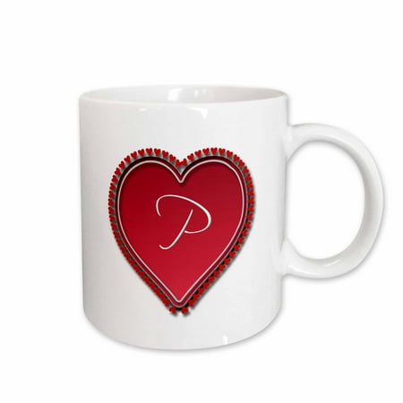 

3dRose Large red heart on a white background surrounded by small red hearts and the monogram P Ceramic Mug 11-ounce