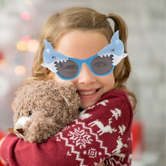 Raindrops 2Pcs Shark Sunglass Sky Blue Cartoon Style ABS Fashion Statement for Birthday Party