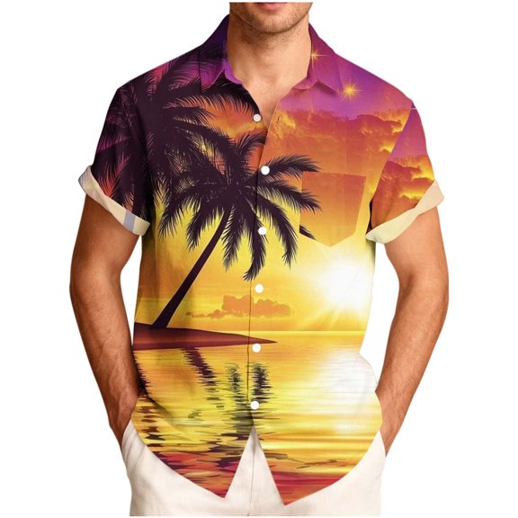 Stamzod Mens Hawaiian Shirts Short Sleeve Floral Button Down Shirt Tropical Holiday Beach Shirts Vacation Outfits Yellow M