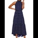 thumbnail image 2 of Vestido Maxi de Verano con Estampado de Lunares para Mujer, Sin Mangas, Cuello Halter, Volantes, Bohemio con Cinturón Azul L, 2 of 9