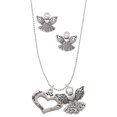 thumbnail image 1 of Delight Jewelry Silvertone Heart with 3 AB Crystals - Friends Family Love Silver tone Guardian Angel Charm Necklace and Stud Earrings, 1 of 4
