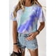 thumbnail image 2 of Camiseta de mujer Cuello redondo Manga corta Tie-dye Printed Casual Top, Azul, S Yuarrent AP000470-05, 2 of 7