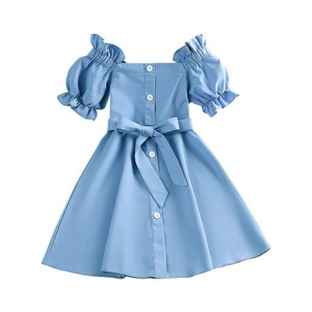

4-7T Little Girls One Shoulder Dresses Toddler Kids Bowknot Belt Party Wedding Dress
