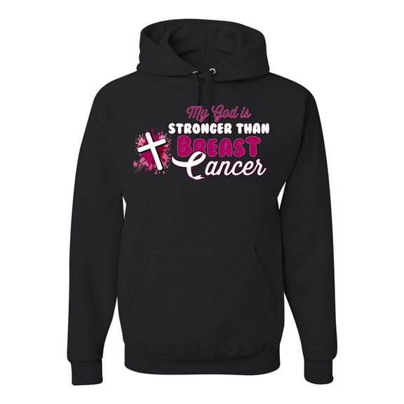 Wild Bobby My God is Stronger Than Breast Cancer Paint Splatter Cross Breast Cancer Awareness Unisex Hoodie Sweatshirt, Black, Small