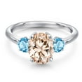 thumbnail image 3 of Gem Stone King 925 Sterling Silver Peach Morganite and Swiss Blue Topaz Engagement Ring for Women | 2.31 Cttw | Oval 9X7MM | Gemstone October Birthstone | Size 8, 3 of 6