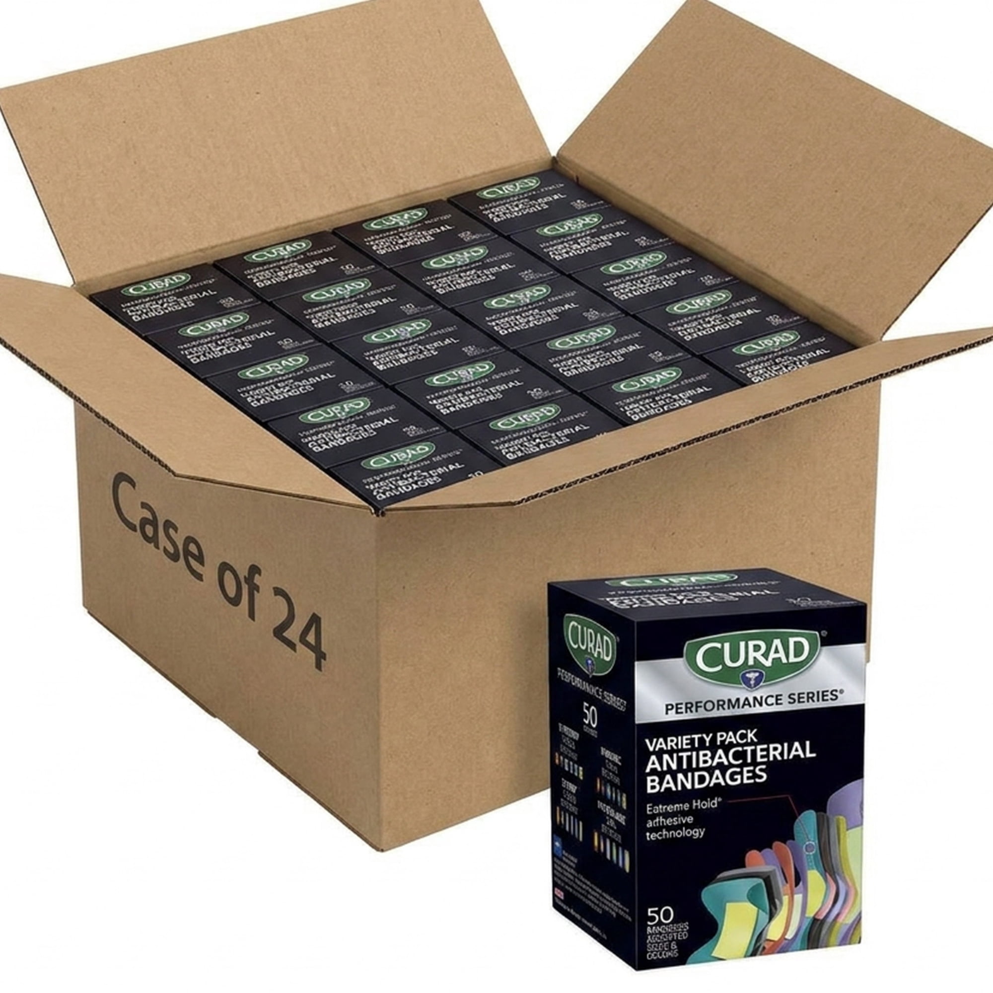CURAD® Performance Series® Antibacterial Flexible Fabric Bandages, Finger and Knuckle Variety Pack, 50 Count
