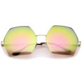 thumbnail image 2 of zeroUV Female Geometric Metal Frame Colored Mirror Lens Hexagonal Oversize Sunglasses 66mm (Gold / Pink-Green Mirror) - 66mm, 2 of 5