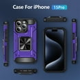 thumbnail image 5 of JTCASES for iPhone 13 Pro Armor Case, Built-in Rotatable Kickstand Anti-slip Bumper Heavy Duty Protective Hybird Shockproof Anti-fall Shell Car Mount, Purple, 5 of 8