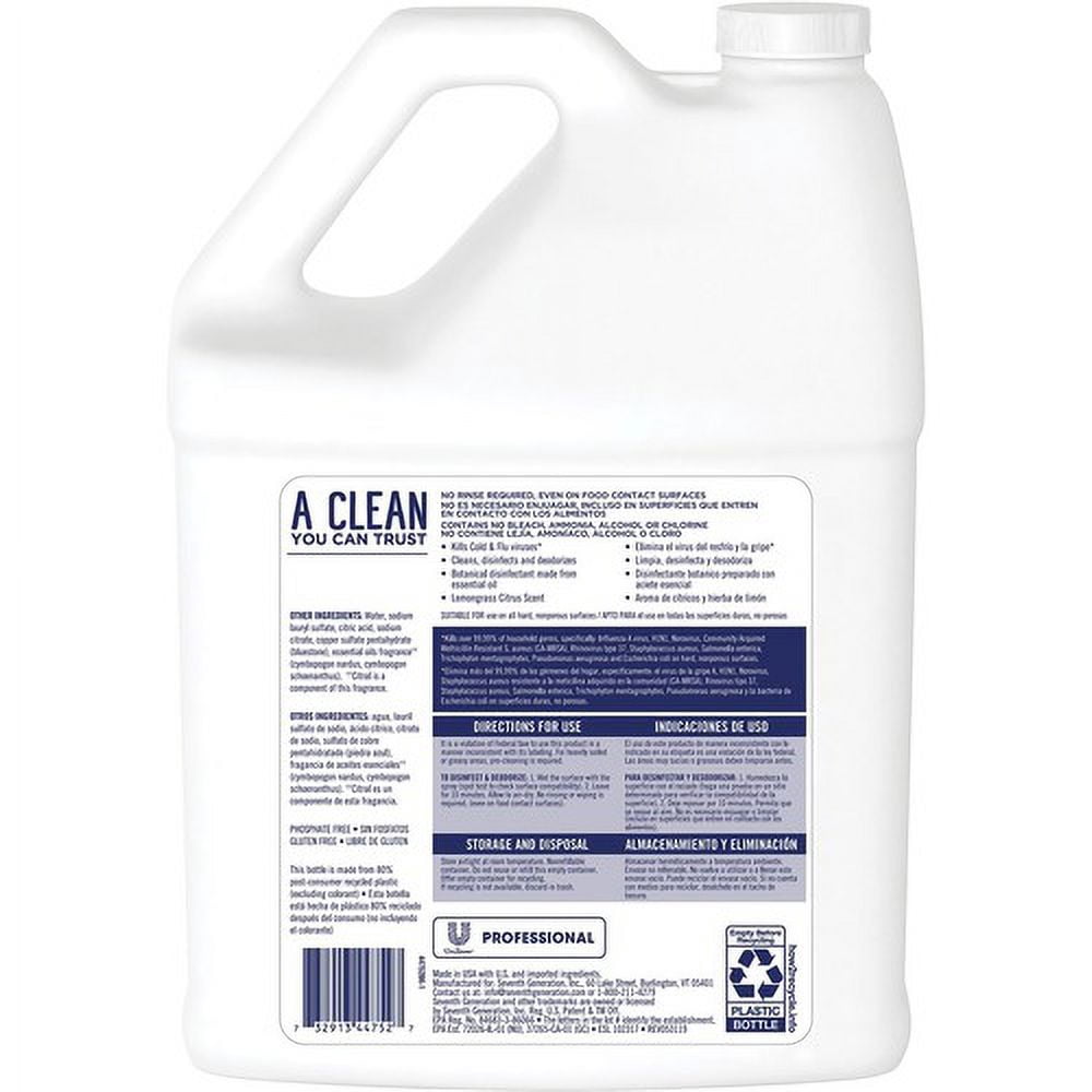 Seventh Generation Disinfecting Kitchen Cleaner Refill 128 fl oz (4 quart) - Lemongrass Citrus Scent - 1 Each - Multi
