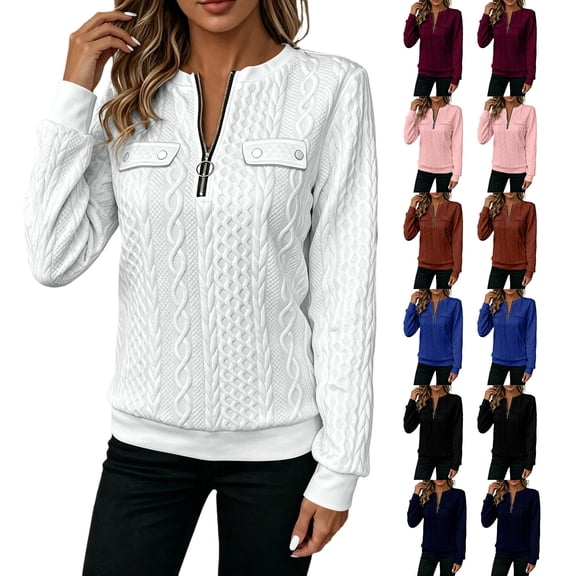Kojanyu Women's Quarter Zip Collar Pullover Sweatshirt Long Sleeve Casual Tunic Tops Polyester Relaxed Fit Athletic Shirts