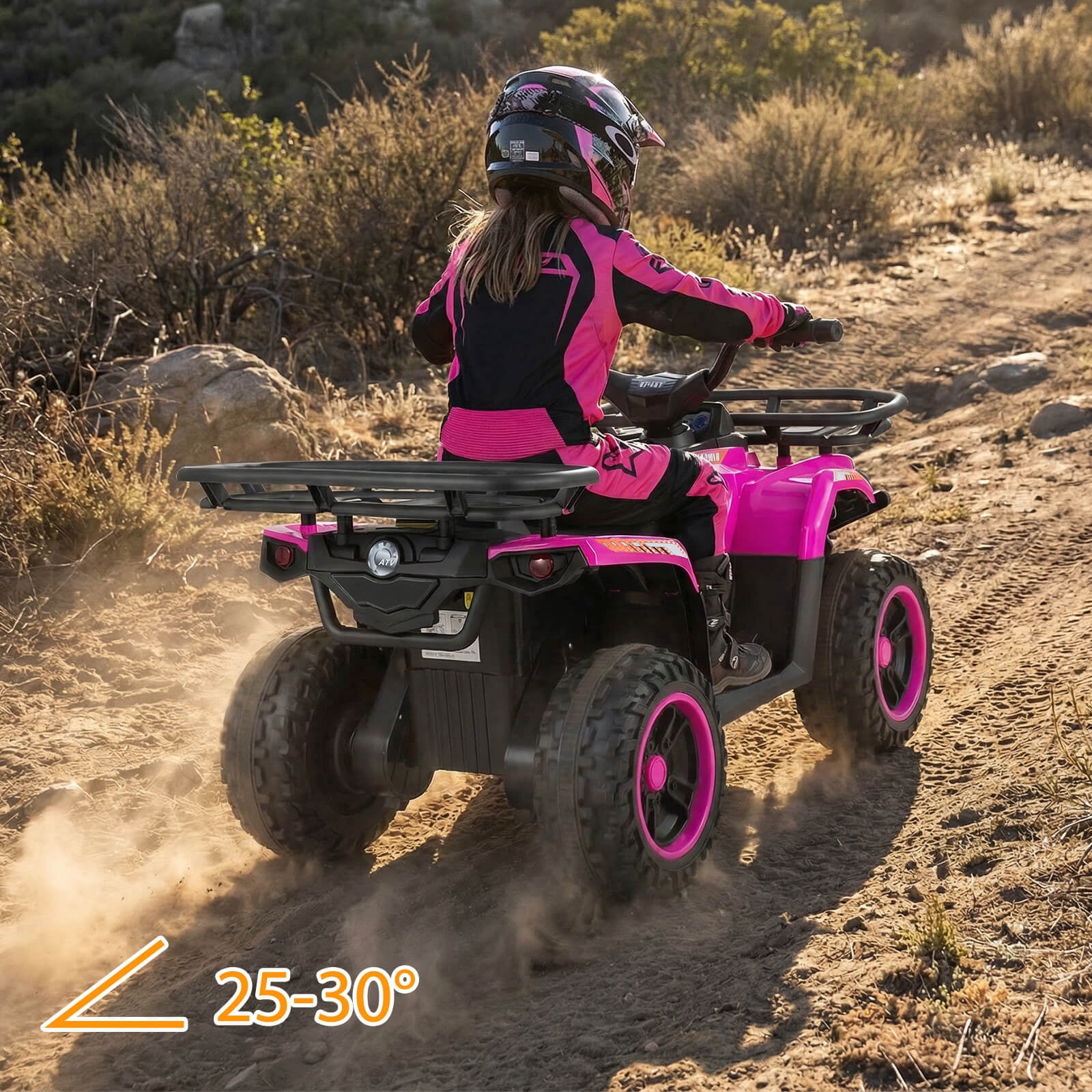 Costway 24V 4-Wheeler Ride on Toy with Slow Start, Songs, Stories, Tunes, MIC/SD/USB Port Pink