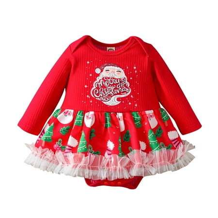 

Utoimkio Christmas Dress for Girls Dresses Long Sleeve Tutu Princess Dresses for Girls Infant Newborn Baby Girls Christmas Romper Bodysuit Skirt Clothes