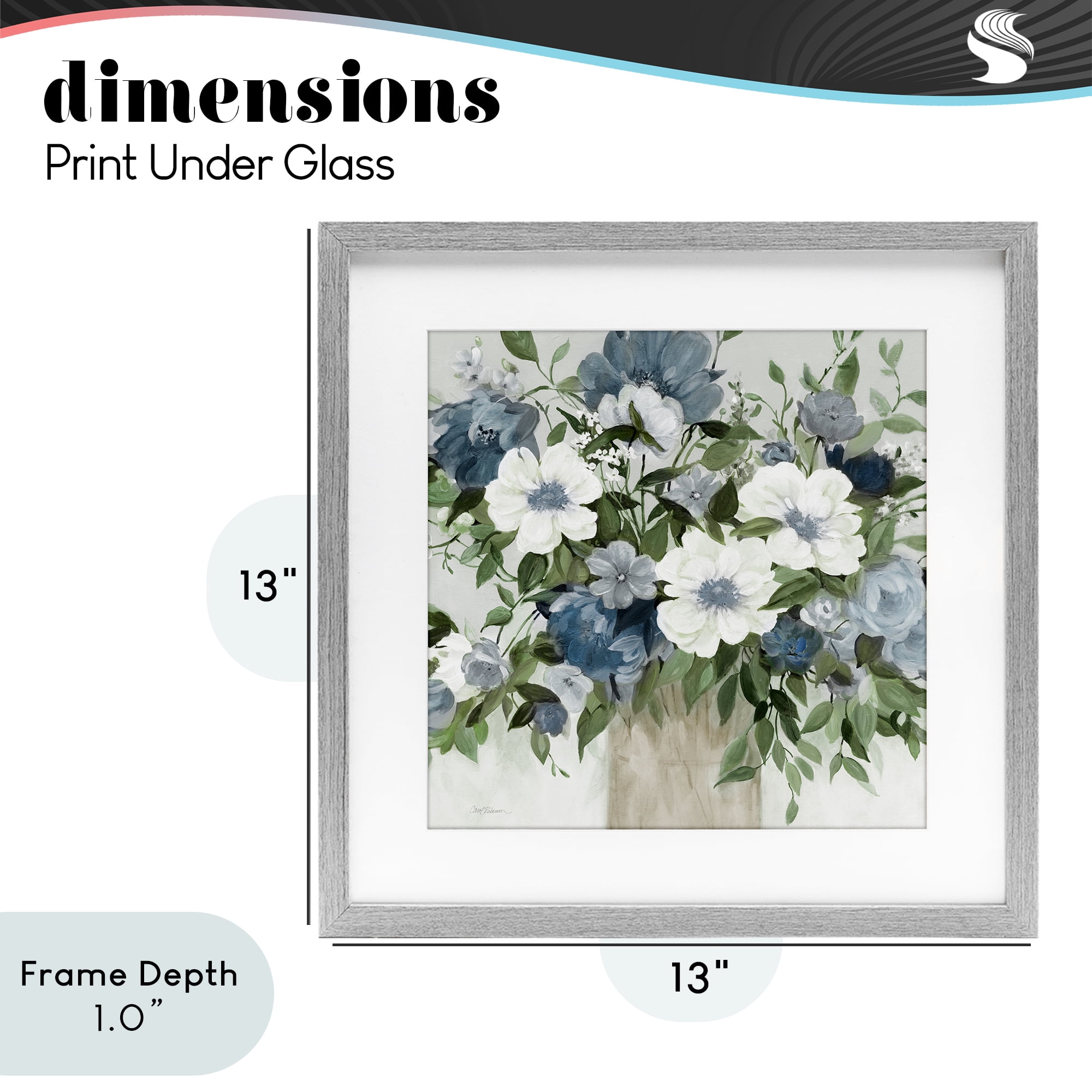 Stupell Industries White & Grey Blossoms Gray Framed Print Under Glass, design by Carol Robinson