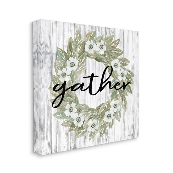 Stupell Industries Gather Phrase in Floral Wreath Flower Greenery Canvas Wall Art Design by Cindy Jacobs, 24" x 24"