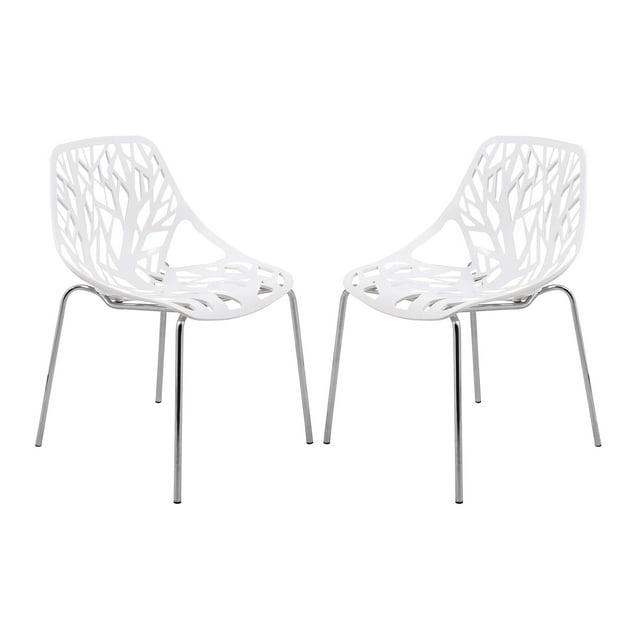 Silla de comedor LeisureMod Forest Modern, juego de 2 unidades, color blanco