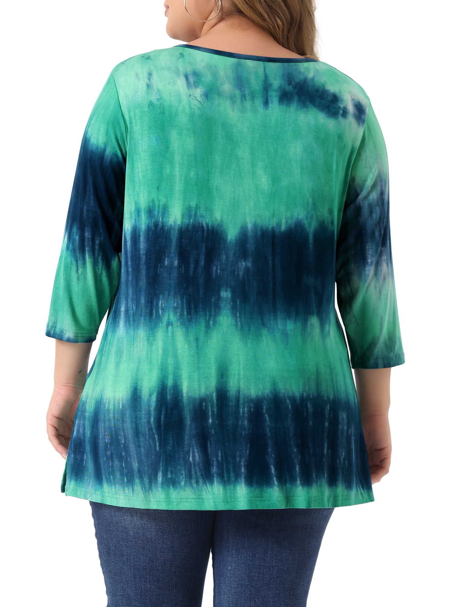 DARING DIVA Women's Plus Size V Neck 3/4 Sleeve Striped Tie Dye Blouse 4X Tiedye Green
