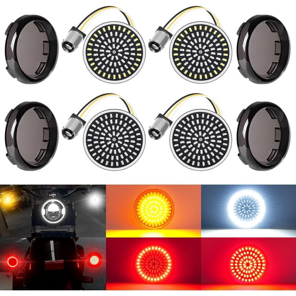 1157 LED Turn Signals Front Rear 81 LED Lights Super Bright 1156 Bulbs Lens Kit 1986-2024 Compatible for Harley Davidson Touring Dyna Softail Sportster Street Glide Road Glide Iron 883 1200