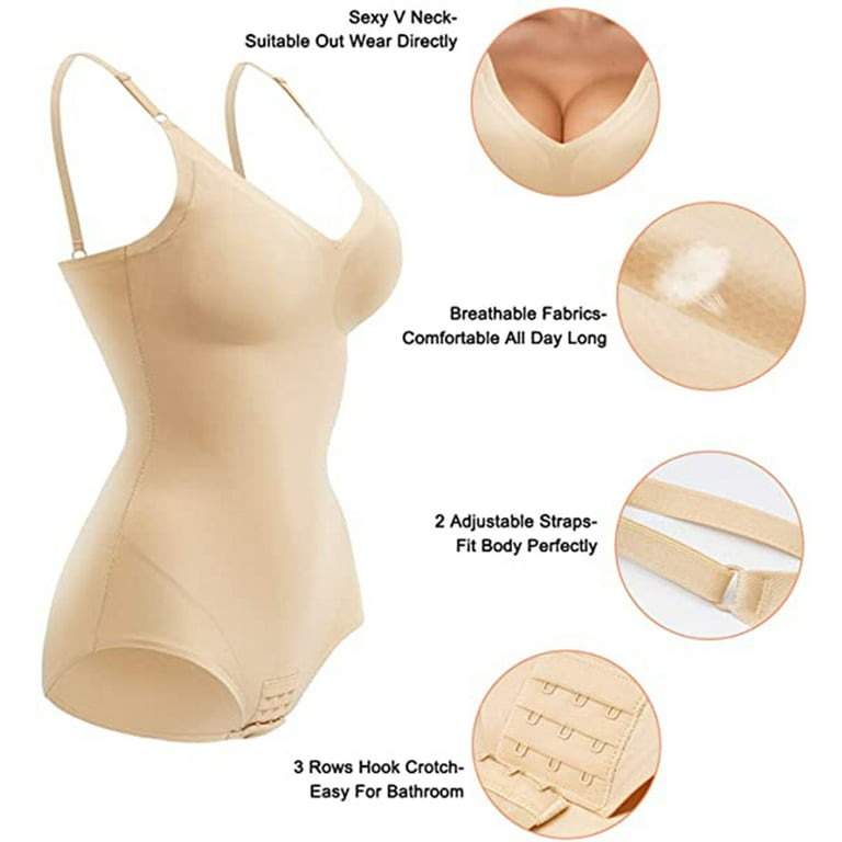 Women Bodysuit Shapewear V Neck Bodysuit Full body Sealess Firm Tummy  Control Corset Slimming Underwear Waist