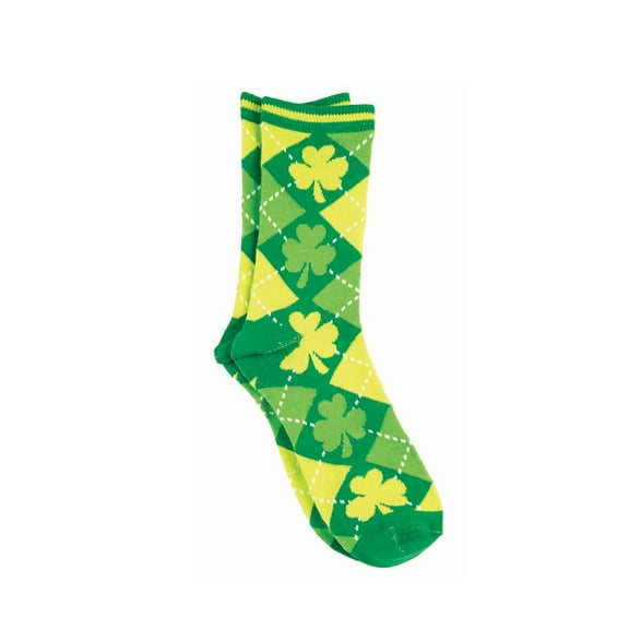 Argyle Pattern Shamrocks St Patrick's Day Socks, Green, One-Size