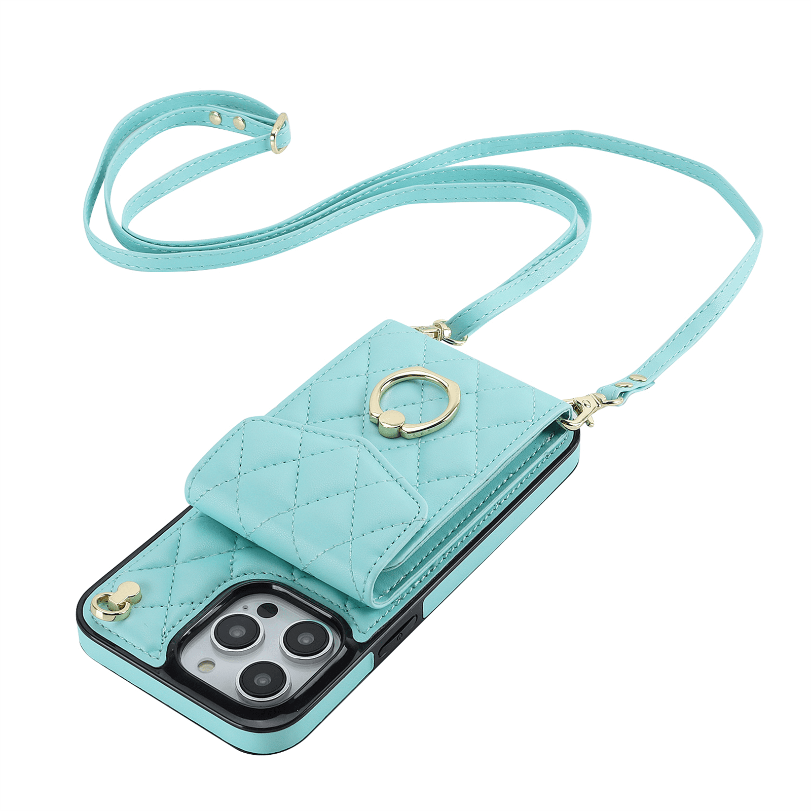 Asuwish Wallet RFID Blocking PU Leather Cell Phone Case with Tempered Glass Screen Protector, Wrist Strap for iPhone 15 Pro, Teal
