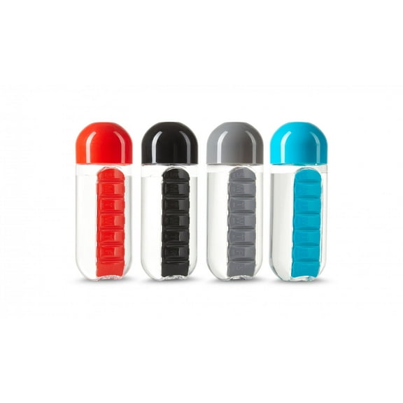 Water Bottle & Portable Pill Organizer, 7 Day Pill Case 8oz Cup Free Pill Keychain Durable Plastic
