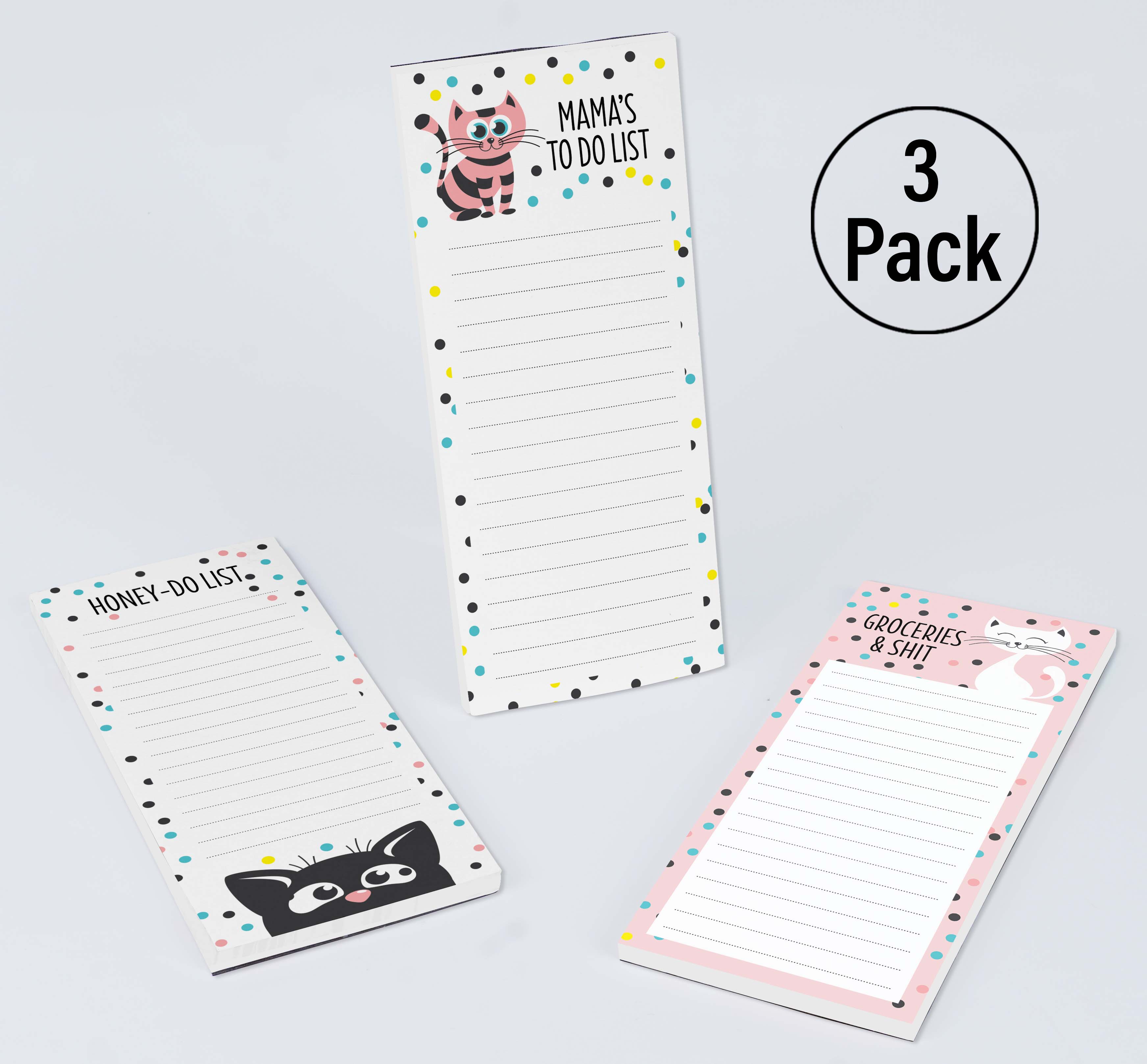 Inkdotpot Pack of 3 Magnetic Fridge To-Do List Notepads- Magnetic Memo Pads For Refrigerator-(50 Sheets Each)-TB