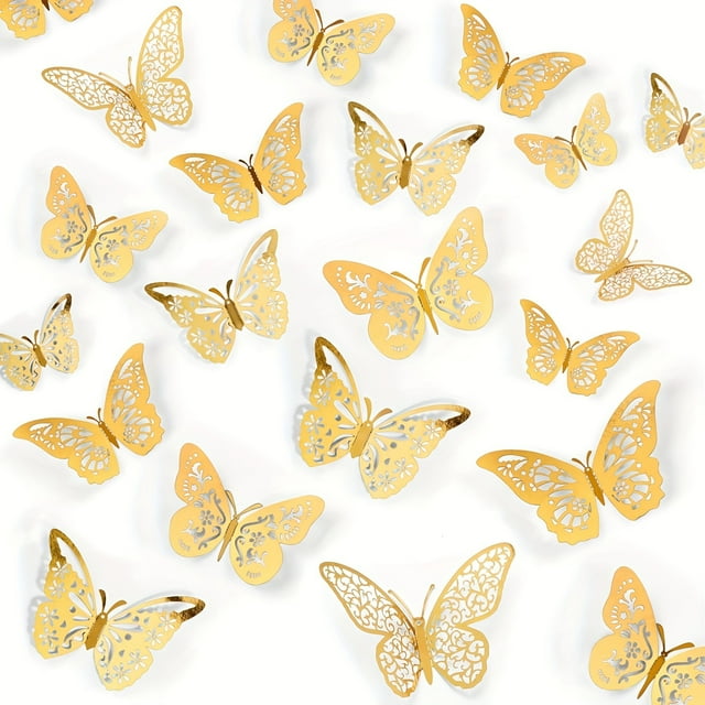 QJUHUNG 60pcs Deluxe Butterfly Decoration Set - Reusable 3-Sizes Wall Decoration Photography Backdrop Perfect for Holiday Parties Weddings Bouquets Flower Arrangements and Eid Al-