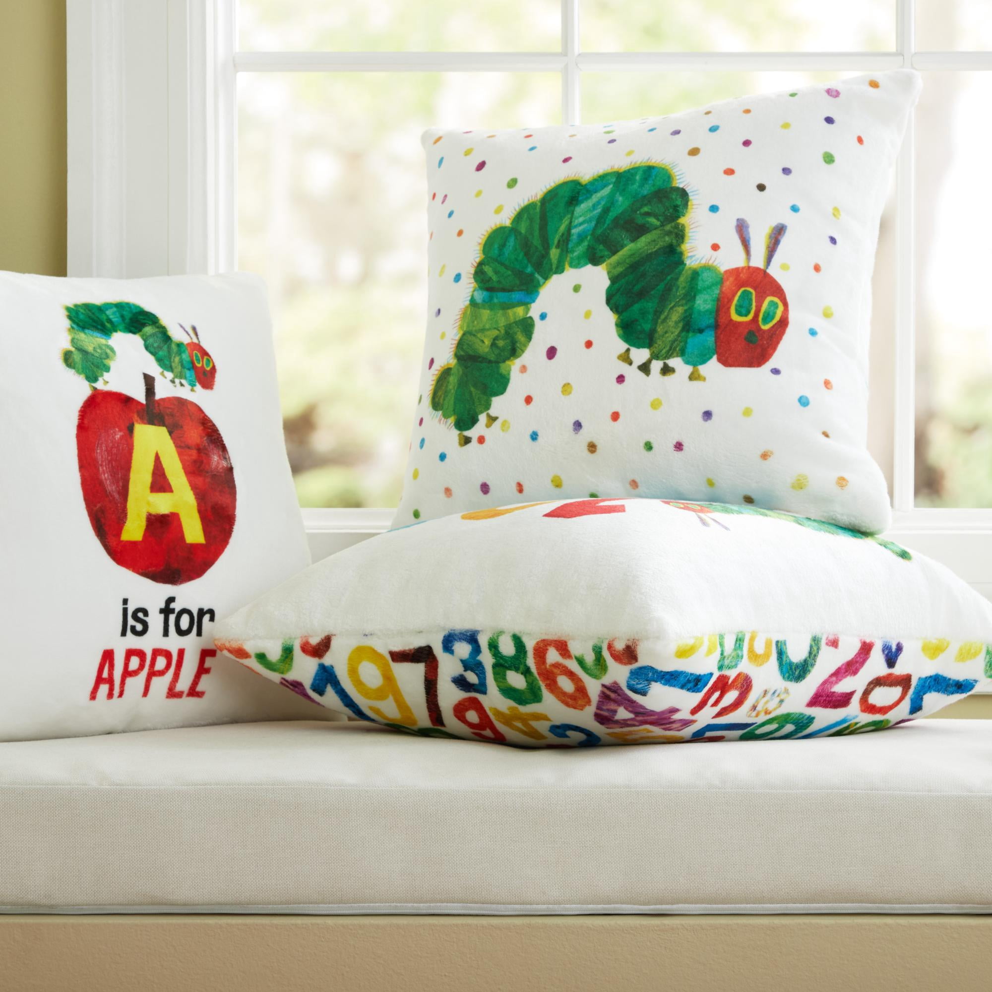 Eric Carle Washable Caterpillar Dots Toddler Pillow, Multicolored, 18"x18"
