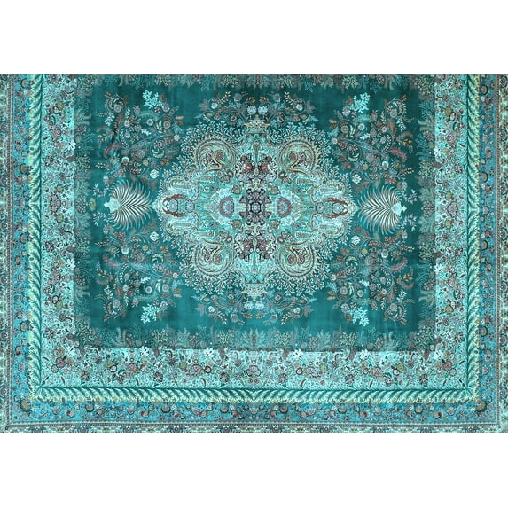 Ahgly Company Indoor Rectangle Persian Light Blue Traditional Area Rugs, 7' x 9'