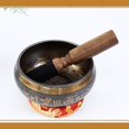 thumbnail image 4 of Handmade Nepalese Singing Bowl Set - 17.5cm Diameter with Five Dhyani Buddhas Pattern on Inner Bottom, Comes with Wooden Striker, Random-Color Non-slip Ring Mat & Cotton Linen Storage Bag, Ideal for, 4 of 6