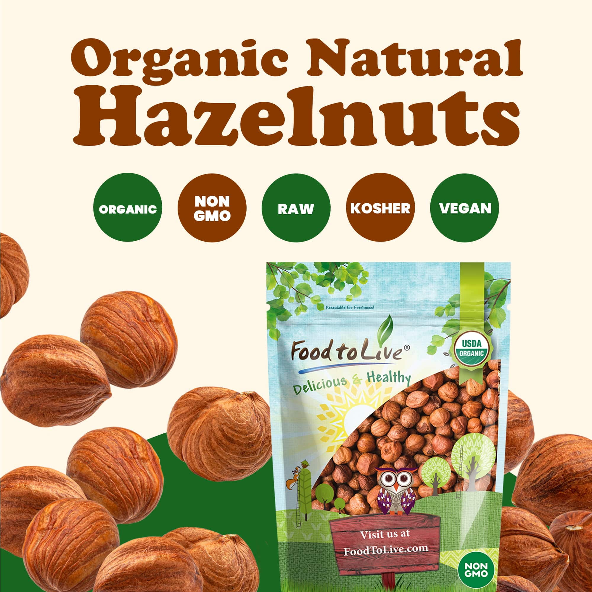 Food to Live, Organic Hazelnuts, 4 Pounds, Non-GMO, Kosher