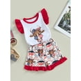 thumbnail image 3 of Western Toddler Baby Girl 4th of July Outfit Cow Fly Sleeve Tops Ruffle Stretch Shorts Infant Summer Clothes, 3 of 9