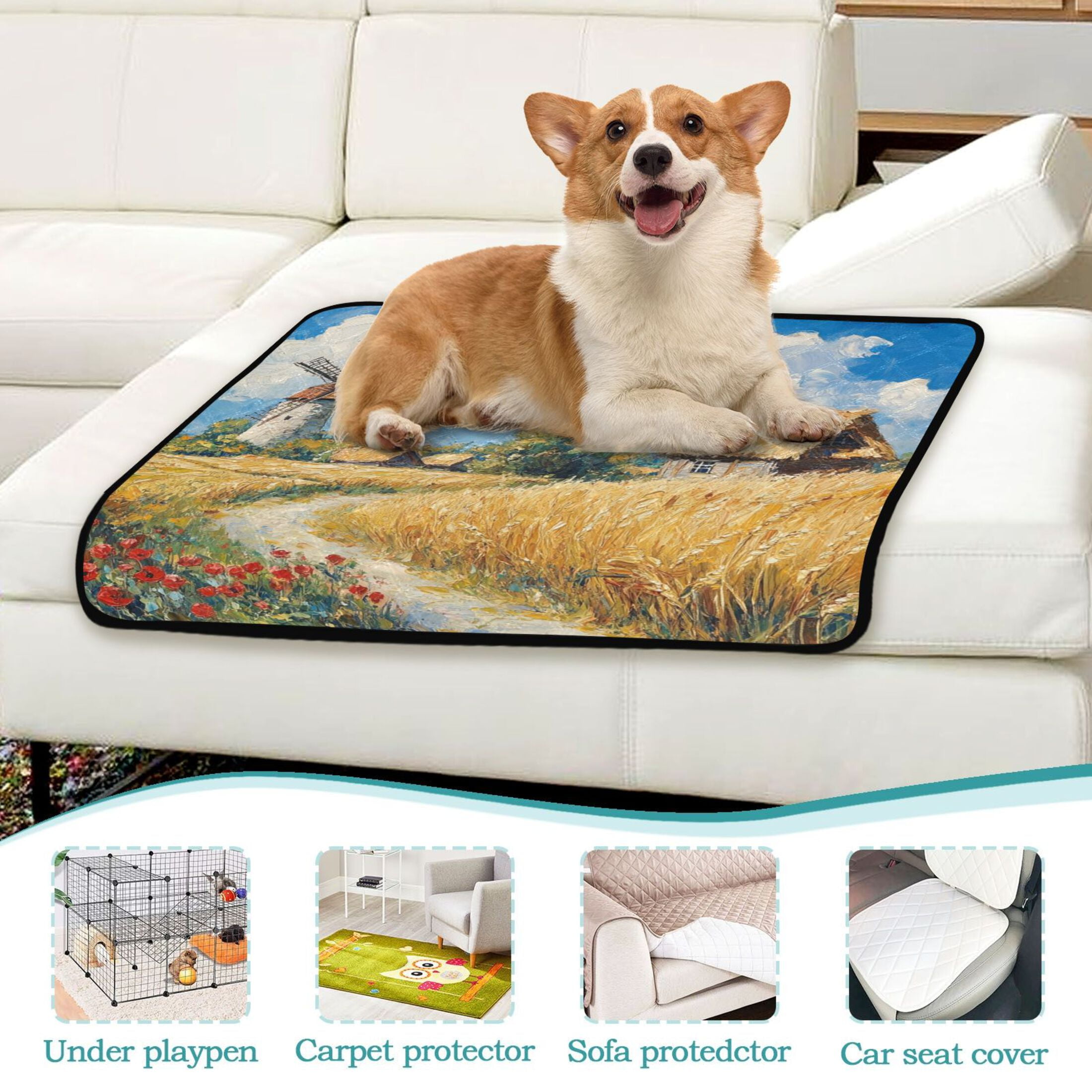 Qxltty Ukrainian Landscape Cat litter Pads Pet Set of 3 Diaper Mats Center Anti-leakage Layer Absorbent Soft and Comfortable