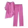 thumbnail image 6 of Womens Casual 2 Piece Sets V Neck Short Sleeve Button Top Elastic Waist Pants Matching Lounge Set 2026 Trendy Summer Outfits, 6 of 6
