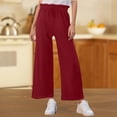 thumbnail image 2 of FUNUONY Women's Wide Leg Pants Flowy Pants for Women Casual Palazzo Trousers Loose Fit High Waisted Drawstring with Pocket Solid Color Black Ear Trimmed Wide Leg Pants Straight Leg Pants Wine M, 2 of 6