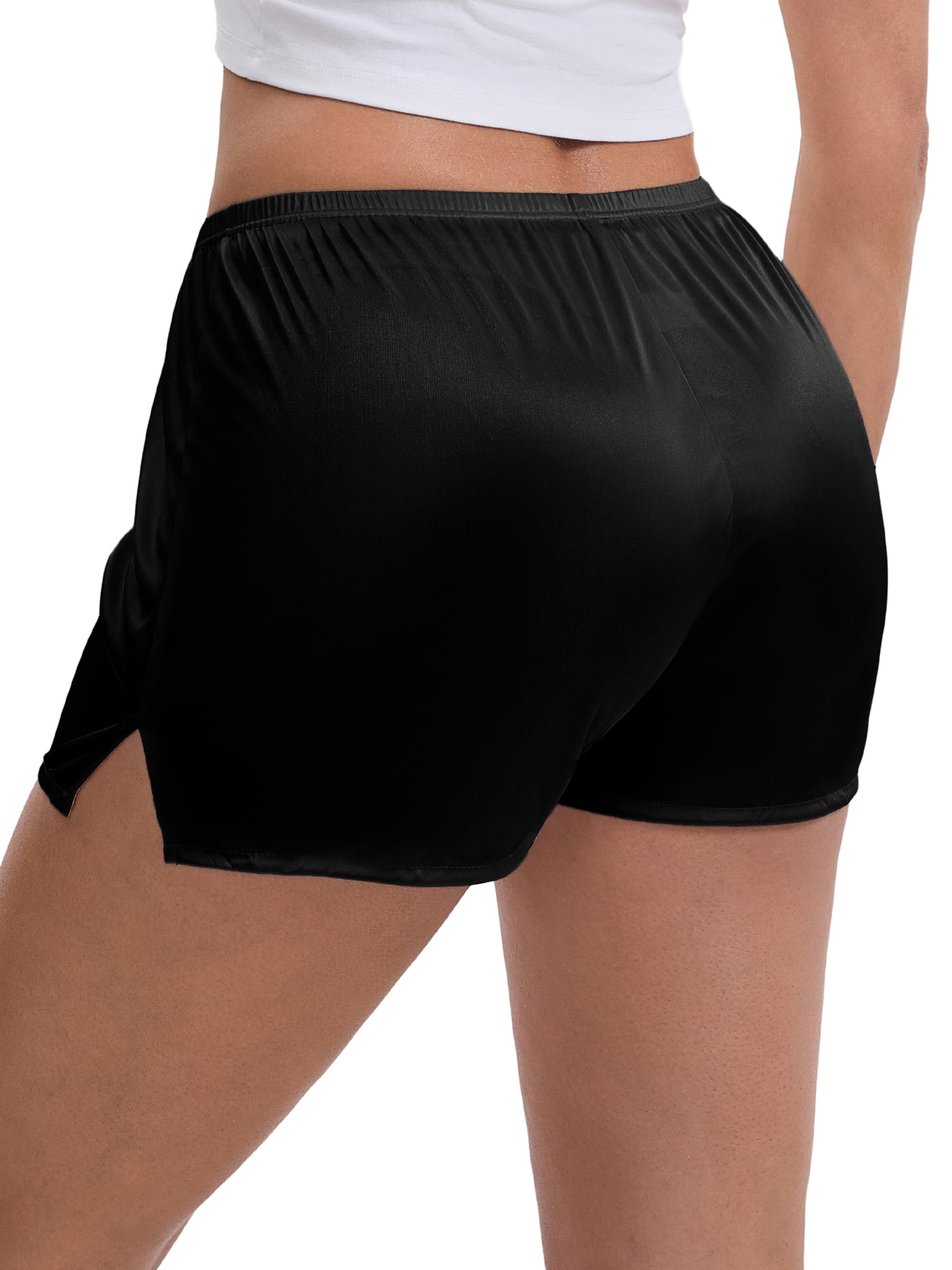 DARING DIVA Women's Ice Silk Smooth Slip Shorts for Lounge and Pettipants M Black