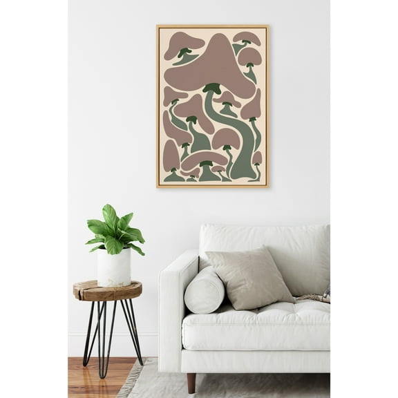 Kate and Laurel Sylvie Groovy Mushrooms 1 Framed Canvas Wall Art by Carrie Cantwell, 23x33 Natural, Colorful Plant Illustration Art for Wall
