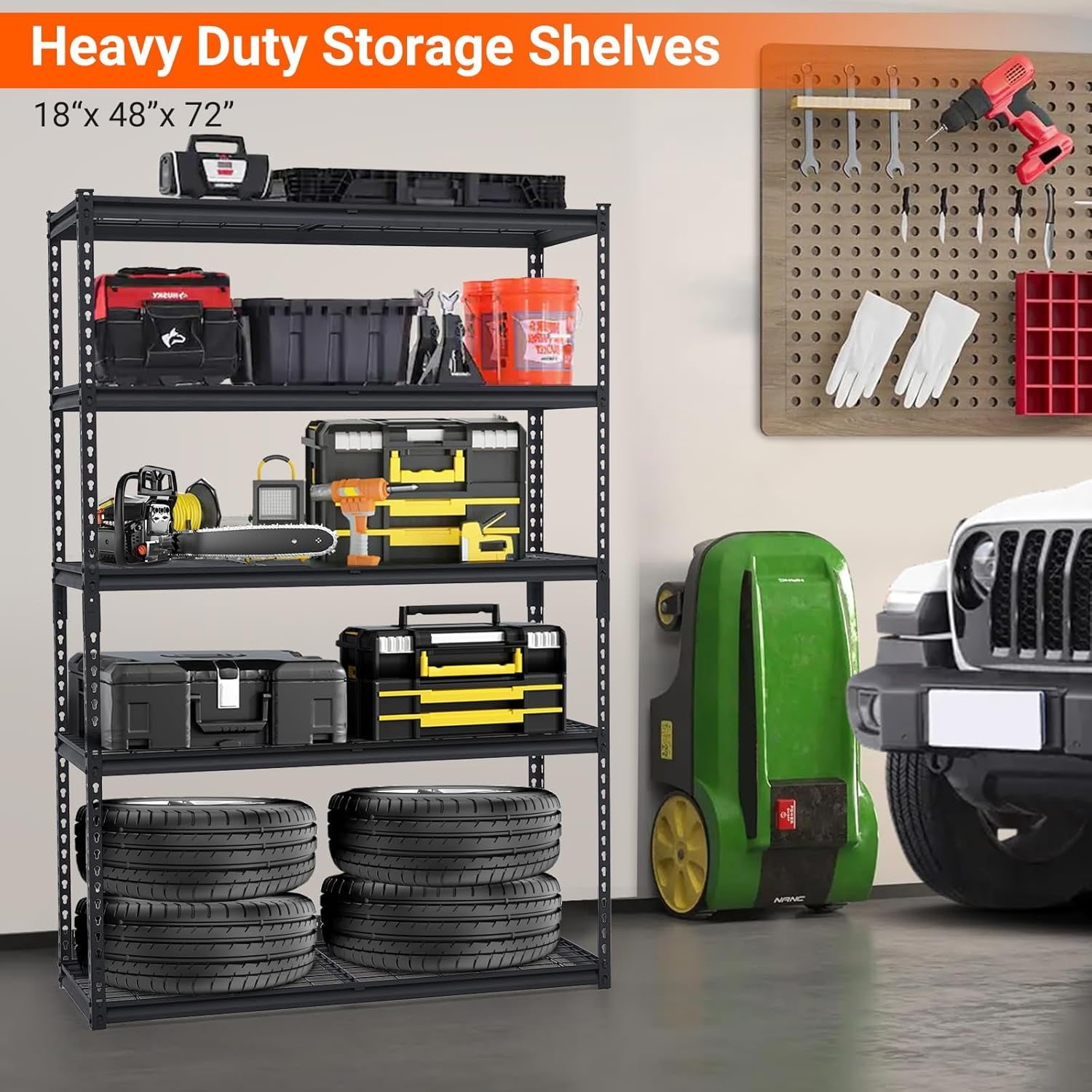 Garage Shelving, Heavy Duty Garage Shelving 48" L x 18" W x 72" H, 2500lbs Load Bearing Storage Shelves Adjustable, Durable Metal Storage Shelves, Easy Assemble for Garage, Basement
