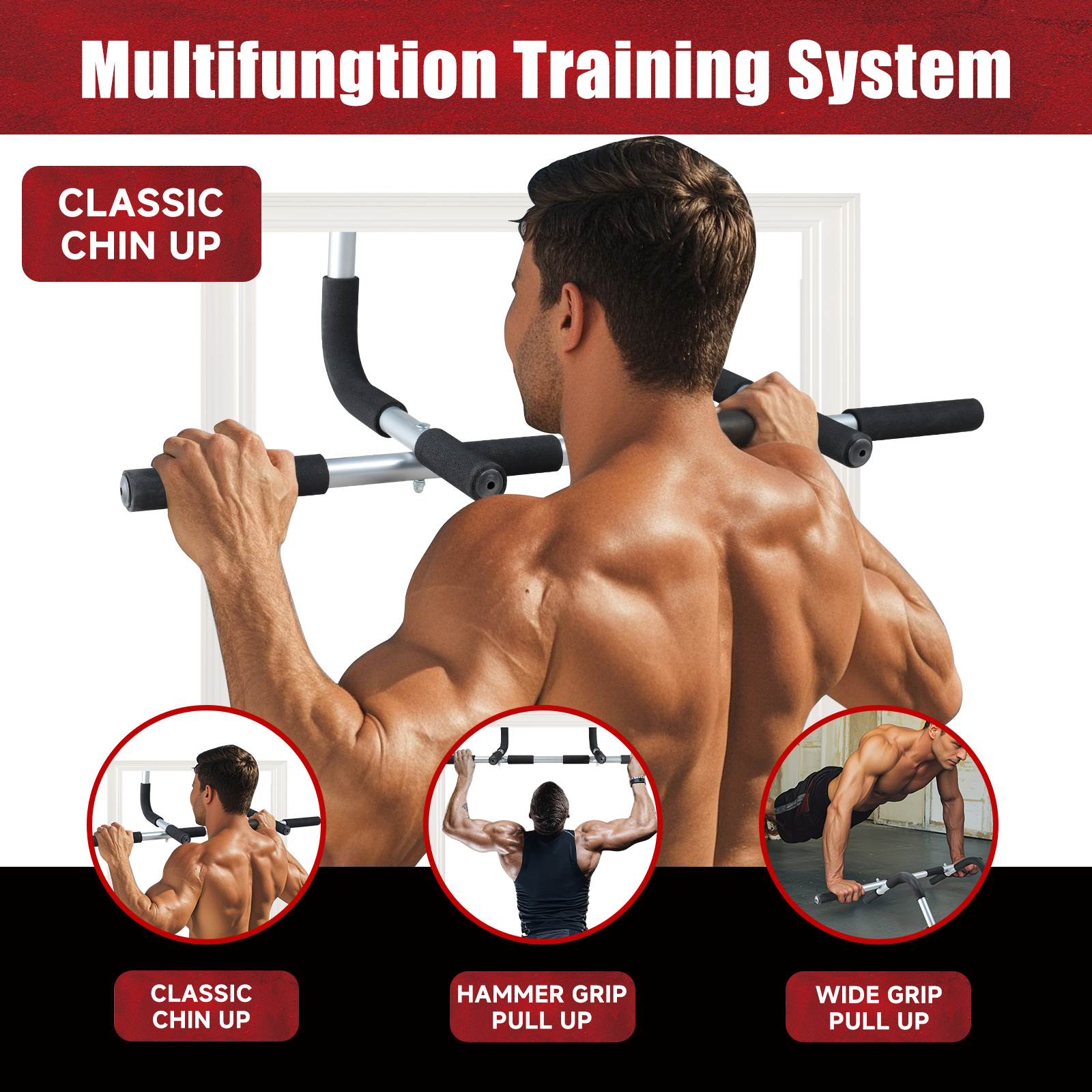 Leikefitness Doorway pull-up bar, adjustable portable upper body fitness workout for home gyms