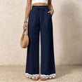 thumbnail image 2 of Nestiefly Women Linen Pants Lace Trim Wide Leg Casual Palazzo Pants Flowy Beach Summer Trousers Pants with Pockets 2026 Navy XL, 2 of 7
