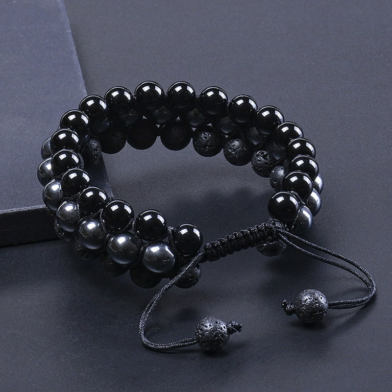 Mala Prayer Black Grey Hematite Strand Ball Bead Stretch Bracelet 8MM 