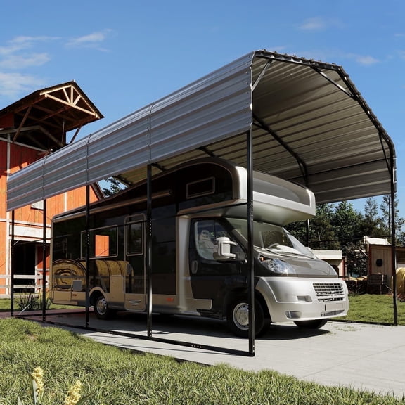 Mellcom 14'x20' RV Carport, Outdoor Heavy Duty Carport with Reinforced Metal Frame, Weather-Resistant Galvanized Steel Roof Shelters for 2 Crars, Boat and SUV