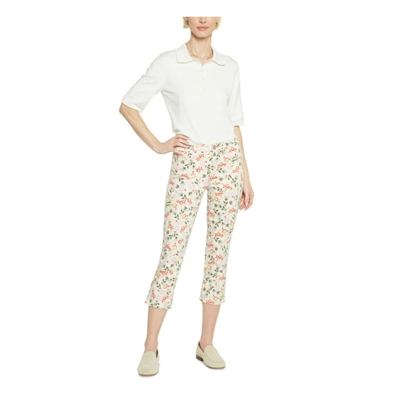 NYDJ Womens Beige Zippered Pocketed Tummy-control Floral Capri Jeans 6
