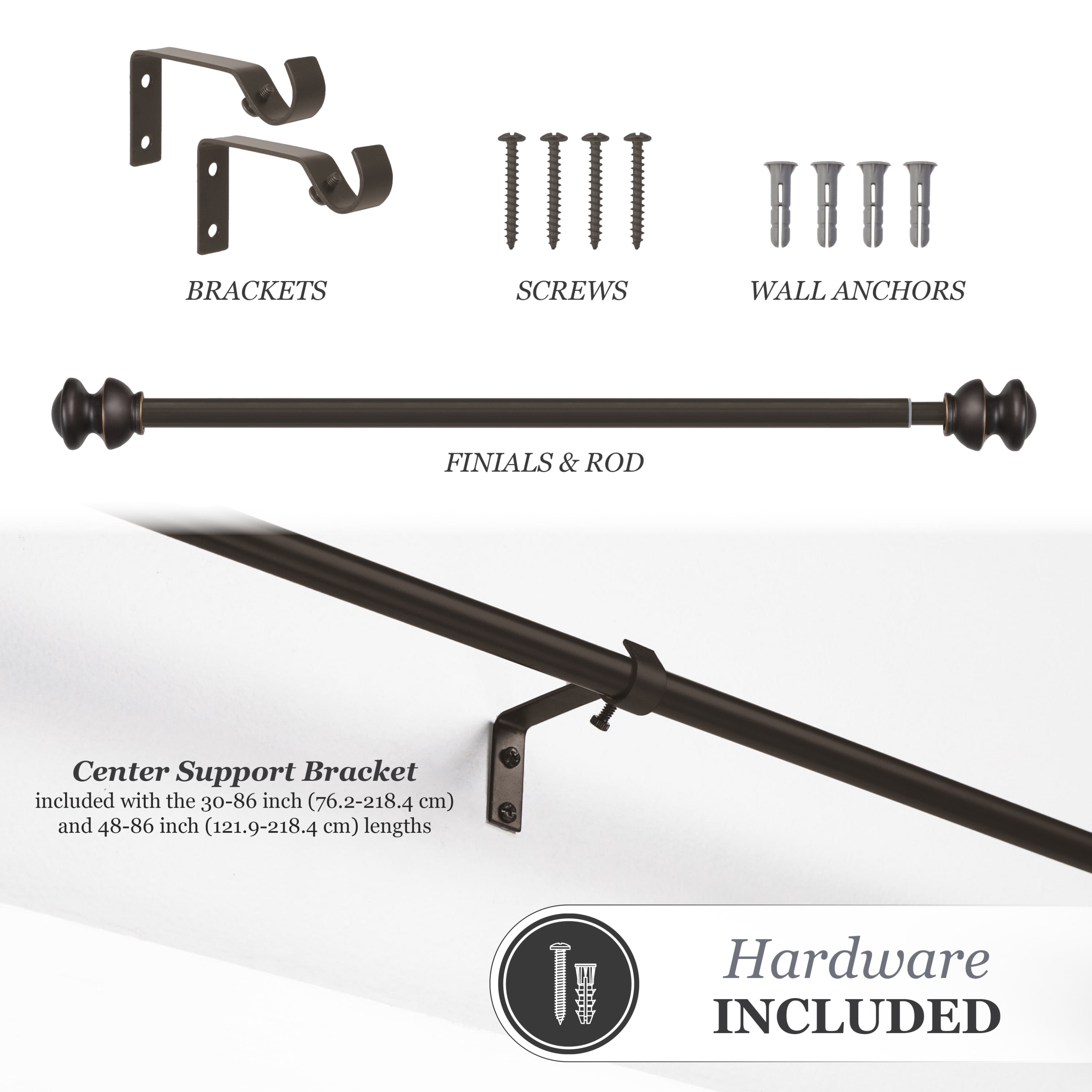 Kenney® Kendall 5/8" Standard Decorative Window Curtain Rod, 28-48", Oil Rubbed Bronze