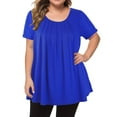 thumbnail image 2 of ATOYSOY Women's Short Sleeve Basic Tees Summer Plus Size Tops Scoop Neck Blouse Workout Loose Pullover Dressy Casual Pleated Chiffon Tunic Activewear Blue XXXXL, 2 of 6