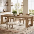 thumbnail image 5 of Tribesigns 86.61-inch Dining Table for 6-8, Farmhouse Narrow Kitchen Table with Wood Pedestal Base, Light Brown, 5 of 9
