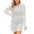 thumbnail image 4 of cfhntfmh Robes de Plage pour Femmes Été Mode Ajourée Couvre-Maillot U.S Douce à Manches Longues Col Ras du Cou Robe Mini Tricotée, 4 of 4