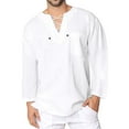 thumbnail image 2 of Utoimkio Men's Linen Shirts Casual Lightweight Loose Long Sleeve V Neck Pullover Blouse Summer Solid Beach Shirts Pullover Tops for Men, 2 of 7