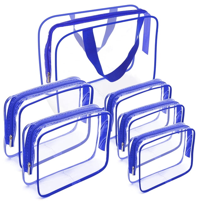 Set de bolsas de maquillaje APREUTY de PVC transparente aprobado por la TSA, 6 unidades, azul